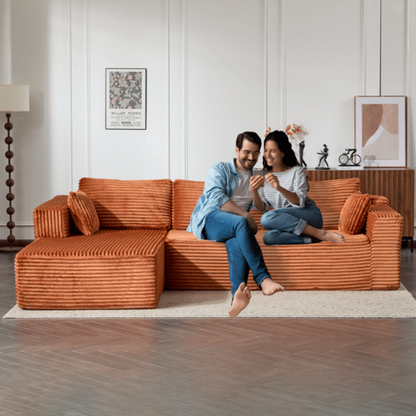 Compression Sectional Couch with Comfy Chaise, Boneless L Shape Sofa