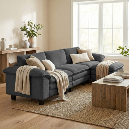 Sectional Sofa, L Shaped Couch with Deep Seat, Movable Ottoman and