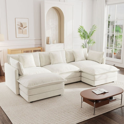 U-Shaped Sectional Sofa w/Reversible Footrest, 5-Seater Convertible