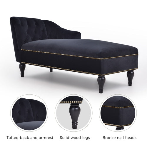 58" Velvet Chaise Lounge; Button Tufted Right Arm Facing Lounge Chair