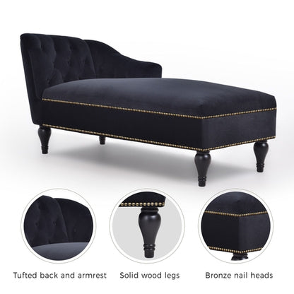 58" Velvet Chaise Lounge; Button Tufted Right Arm Facing Lounge Chair