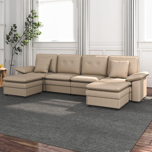 PPL 6 - Seater Modular Sectional Sofa with Movable Ottoman, Comfy Deep