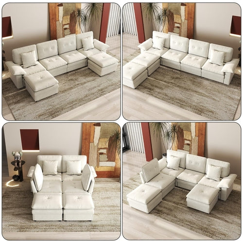 PPL 6 - Seater Modular Sectional Sofa with Movable Ottoman, Comfy Deep