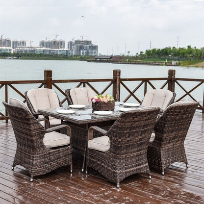 Direct Wicker Patio 7-Piece Brown Wicker Dining Set with Rattan Table