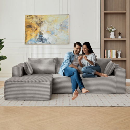 Compression Sectional Couch with Comfy Chaise, Boneless L Shape Sofa