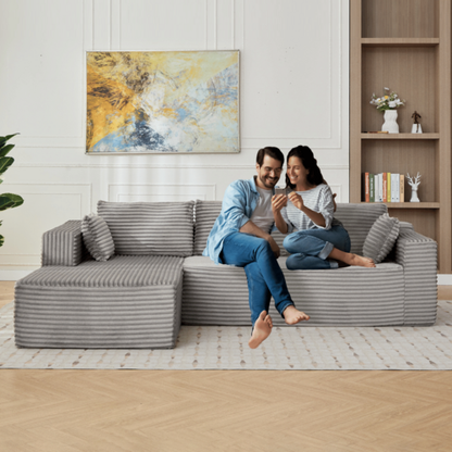 Compression Sectional Couch with Comfy Chaise, Boneless L Shape Sofa