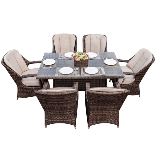 Direct Wicker Patio 7-Piece Brown Wicker Dining Set with Rattan Table