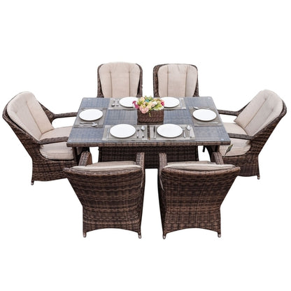 Direct Wicker Patio 7-Piece Brown Wicker Dining Set with Rattan Table