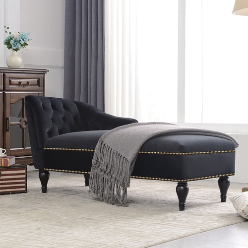 58" Velvet Chaise Lounge; Button Tufted Right Arm Facing Lounge Chair