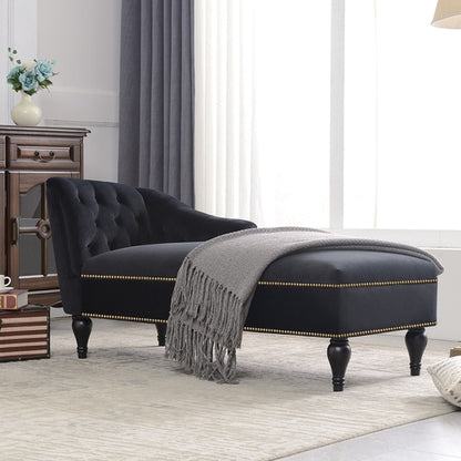 58" Velvet Chaise Lounge; Button Tufted Right Arm Facing Lounge Chair