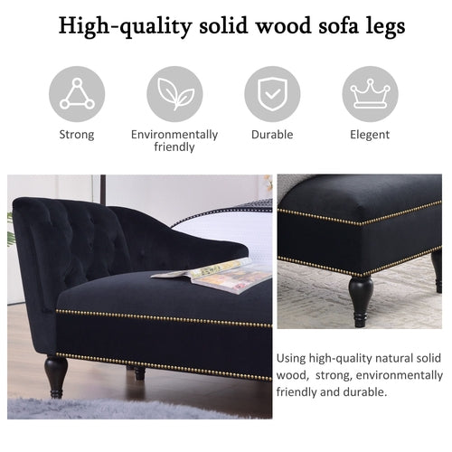 58" Velvet Chaise Lounge; Button Tufted Right Arm Facing Lounge Chair
