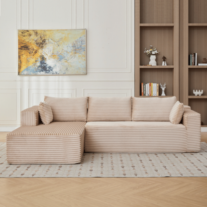 Compression Sectional Couch with Comfy Chaise, Boneless L Shape Sofa