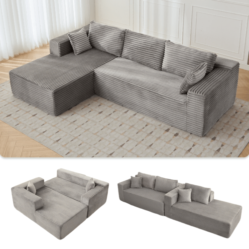 Compression Sectional Couch with Comfy Chaise, Boneless L Shape Sofa