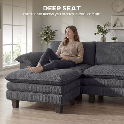 Sectional Sofa, L Shaped Couch with Deep Seat, Movable Ottoman and