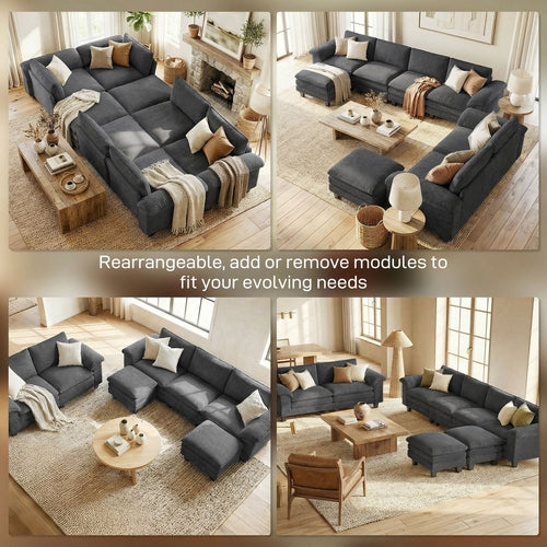 Sectional Sofa, L Shaped Couch with Deep Seat, Movable Ottoman and