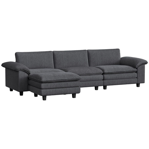 Sectional Sofa, L Shaped Couch with Deep Seat, Movable Ottoman and