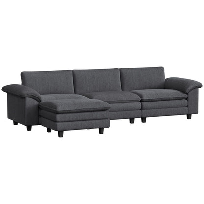 Sectional Sofa, L Shaped Couch with Deep Seat, Movable Ottoman and