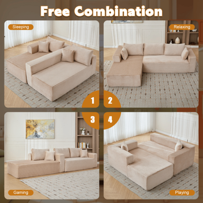 Compression Sectional Couch with Comfy Chaise, Boneless L Shape Sofa