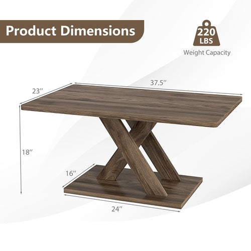 37.5 Inch Rectangular Coffee Table with Stable Base and Rubber Wood
