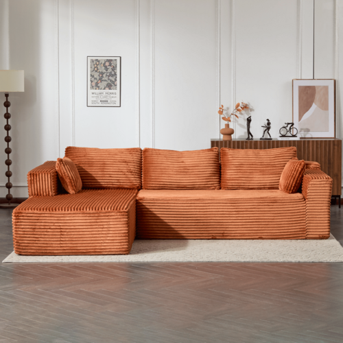 Compression Sectional Couch with Comfy Chaise, Boneless L Shape Sofa