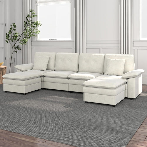PPL 6 - Seater Modular Sectional Sofa with Movable Ottoman, Comfy Deep
