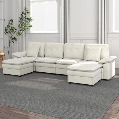 PPL 6 - Seater Modular Sectional Sofa with Movable Ottoman, Comfy Deep