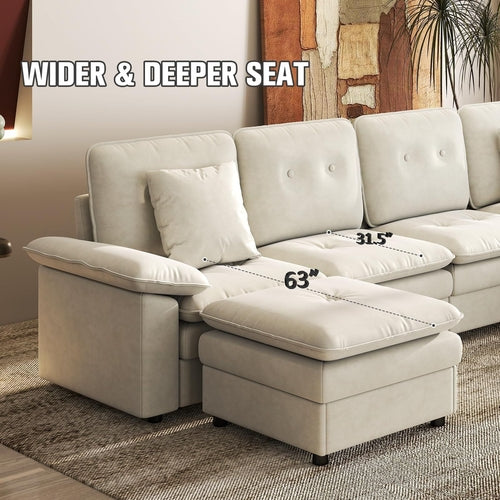 PPL 6 - Seater Modular Sectional Sofa with Movable Ottoman, Comfy Deep