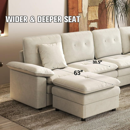 PPL 6 - Seater Modular Sectional Sofa with Movable Ottoman, Comfy Deep