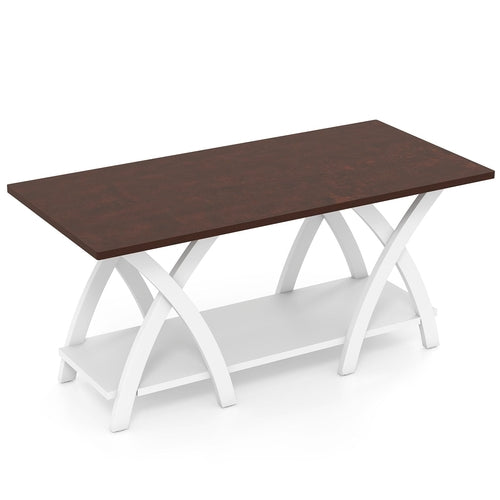 40 Inch Farmhouse Wooden 2-Tier Coffee Table with Storage Shelf for
