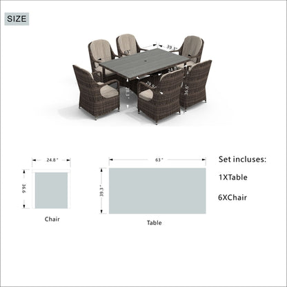 Direct Wicker Patio 7-Piece Brown Wicker Dining Set with Rattan Table