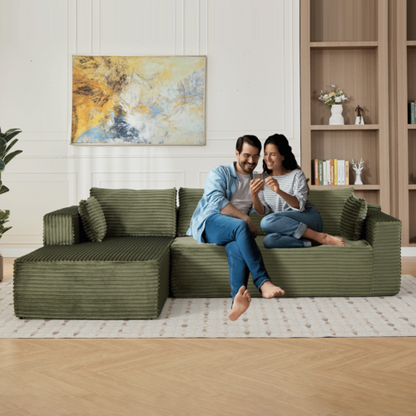 Compression Sectional Couch with Comfy Chaise, Boneless L Shape Sofa