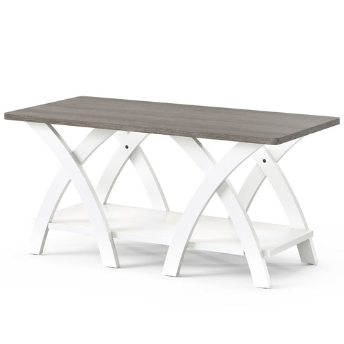 40 Inch Farmhouse Wooden Coffee Table with Storage Shelf with X-shaped