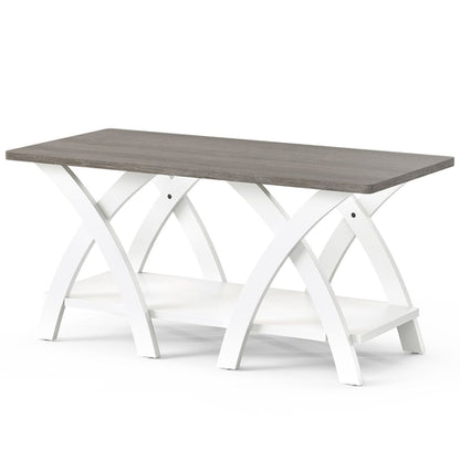 40 Inch Farmhouse Wooden Coffee Table with Storage Shelf with X-shaped