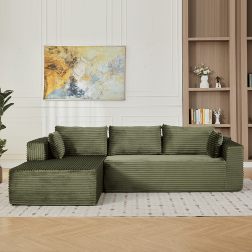 Compression Sectional Couch with Comfy Chaise, Boneless L Shape Sofa