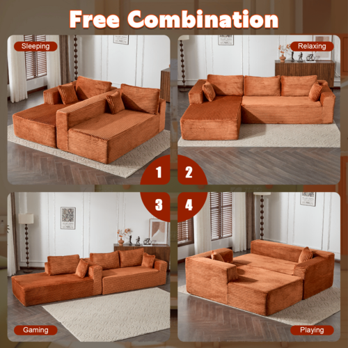 Compression Sectional Couch with Comfy Chaise, Boneless L Shape Sofa