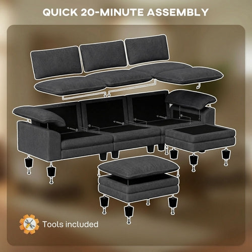 Sectional Sofa, L Shaped Couch with Deep Seat, Movable Ottoman and
