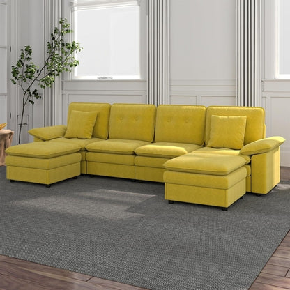 PPL 6 - Seater Modular Sectional Sofa with Movable Ottoman, Comfy Deep