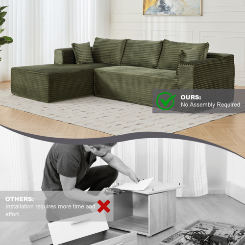 Compression Sectional Couch with Comfy Chaise, Boneless L Shape Sofa