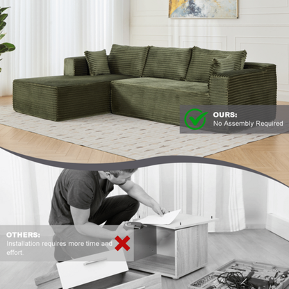 Compression Sectional Couch with Comfy Chaise, Boneless L Shape Sofa