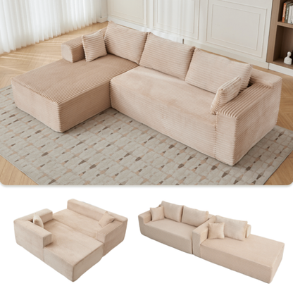 Compression Sectional Couch with Comfy Chaise, Boneless L Shape Sofa