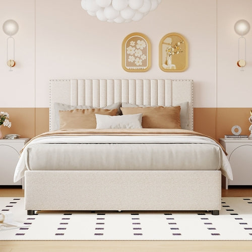 Upholstered Platform Bed with 2 Drawers and 1 Twin Size
