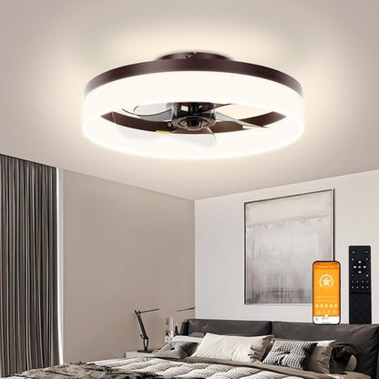 Brown Flush Mount Bladeless Fan Light With Dimmable LED