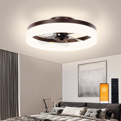 Brown Flush Mount Bladeless Fan Light With Dimmable LED