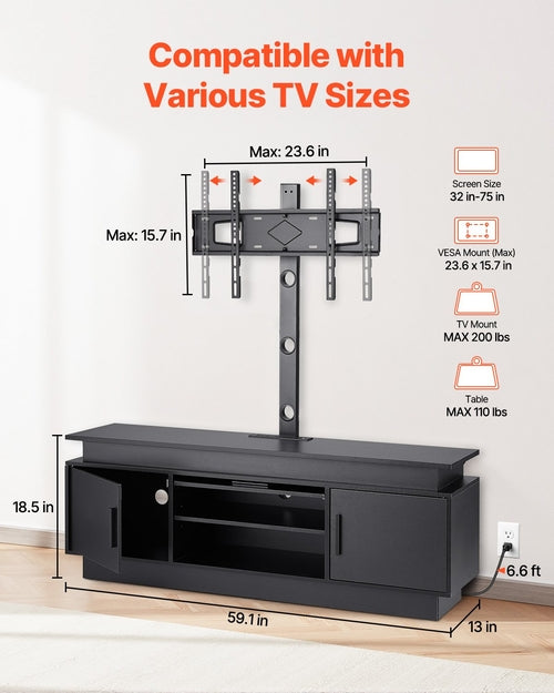 60" TV Stand With Mount For Up To 75 In TVs, Entertainment Center With