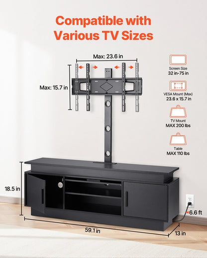 60" TV Stand With Mount For Up To 75 In TVs, Entertainment Center With