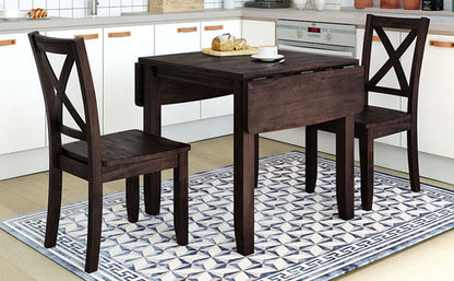 3-Piece Wood Drop Leaf Breakfast Nook Dining Table Set with 2 X-back