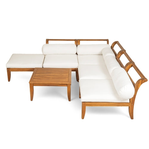 6 Piece Patio Sofa Set, Acacia Wood Outdoor Modular Sectional Garden