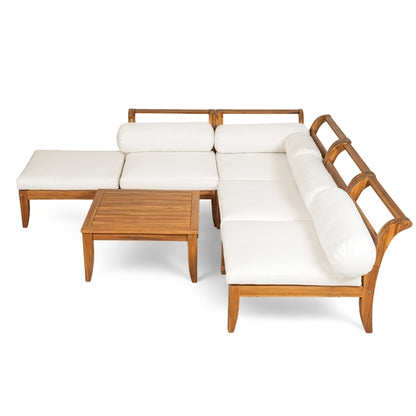 6 Piece Patio Sofa Set, Acacia Wood Outdoor Modular Sectional Garden