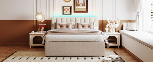 Teddy Fleece Queen Size Upholstered Platform Bed with Twin XL Trundle