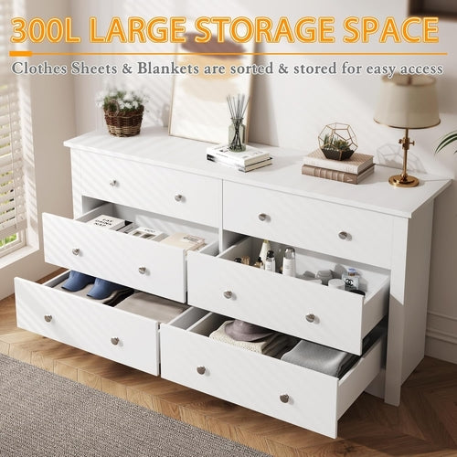 6 Wood Drawers Dresser for Bedroom, Double Dresser for TV up to 65